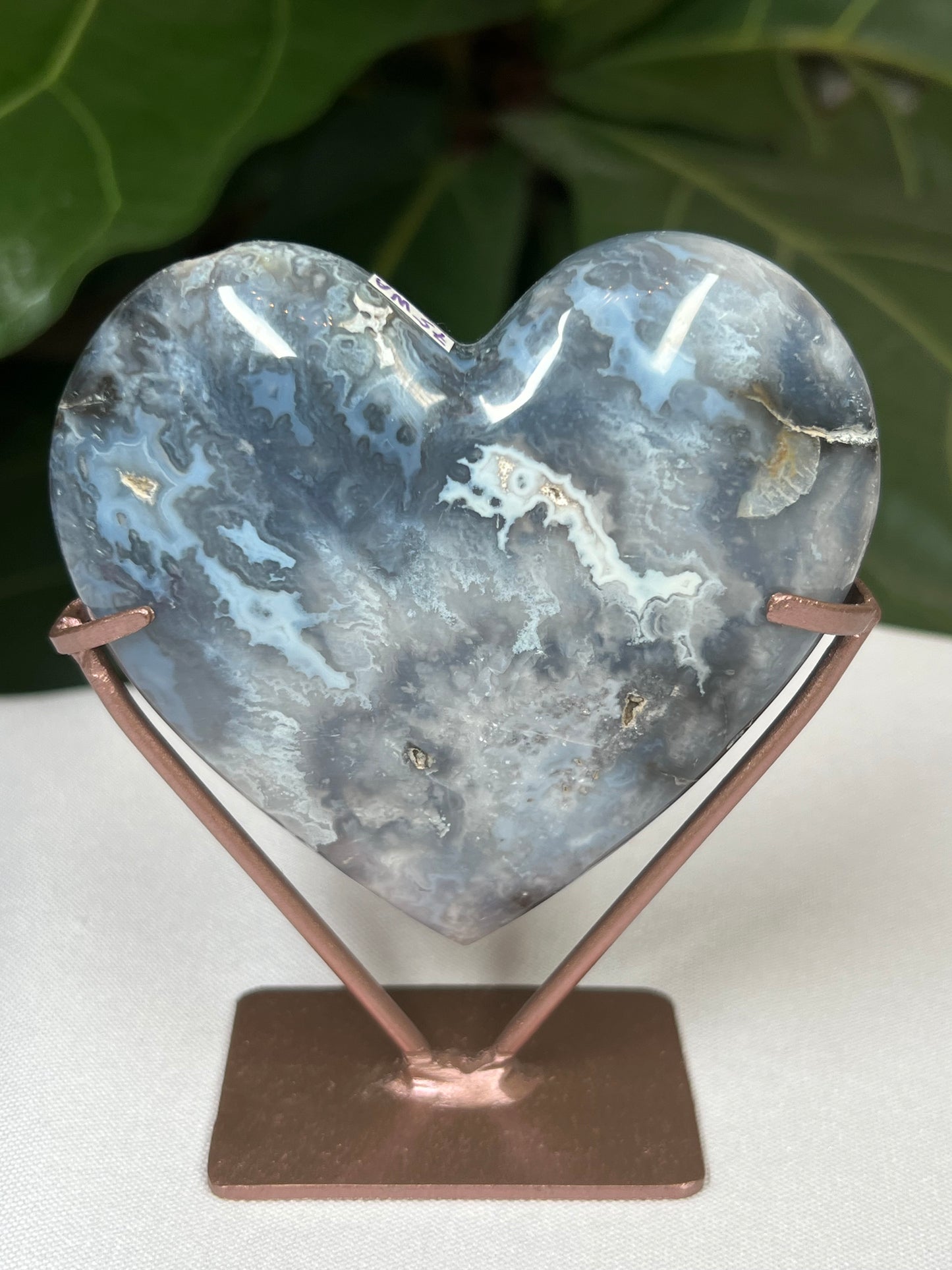 Blue Plume Agate Heart