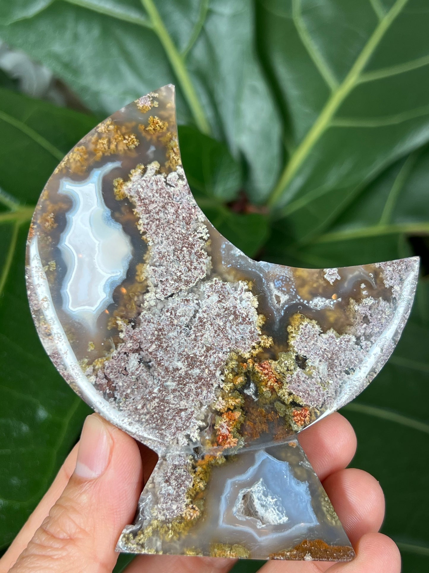 Scenic Moss Agate Moon Stand