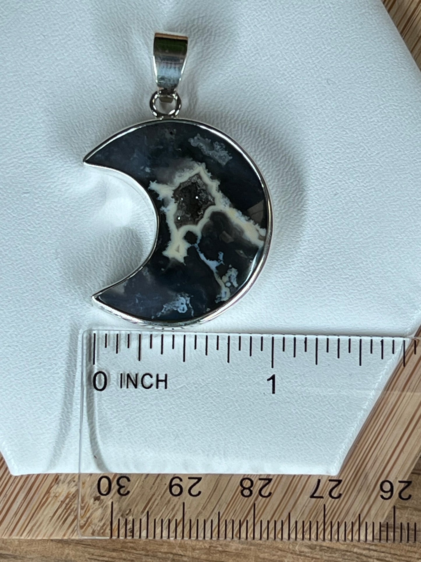 Blue Plume Agate Moon Pendant