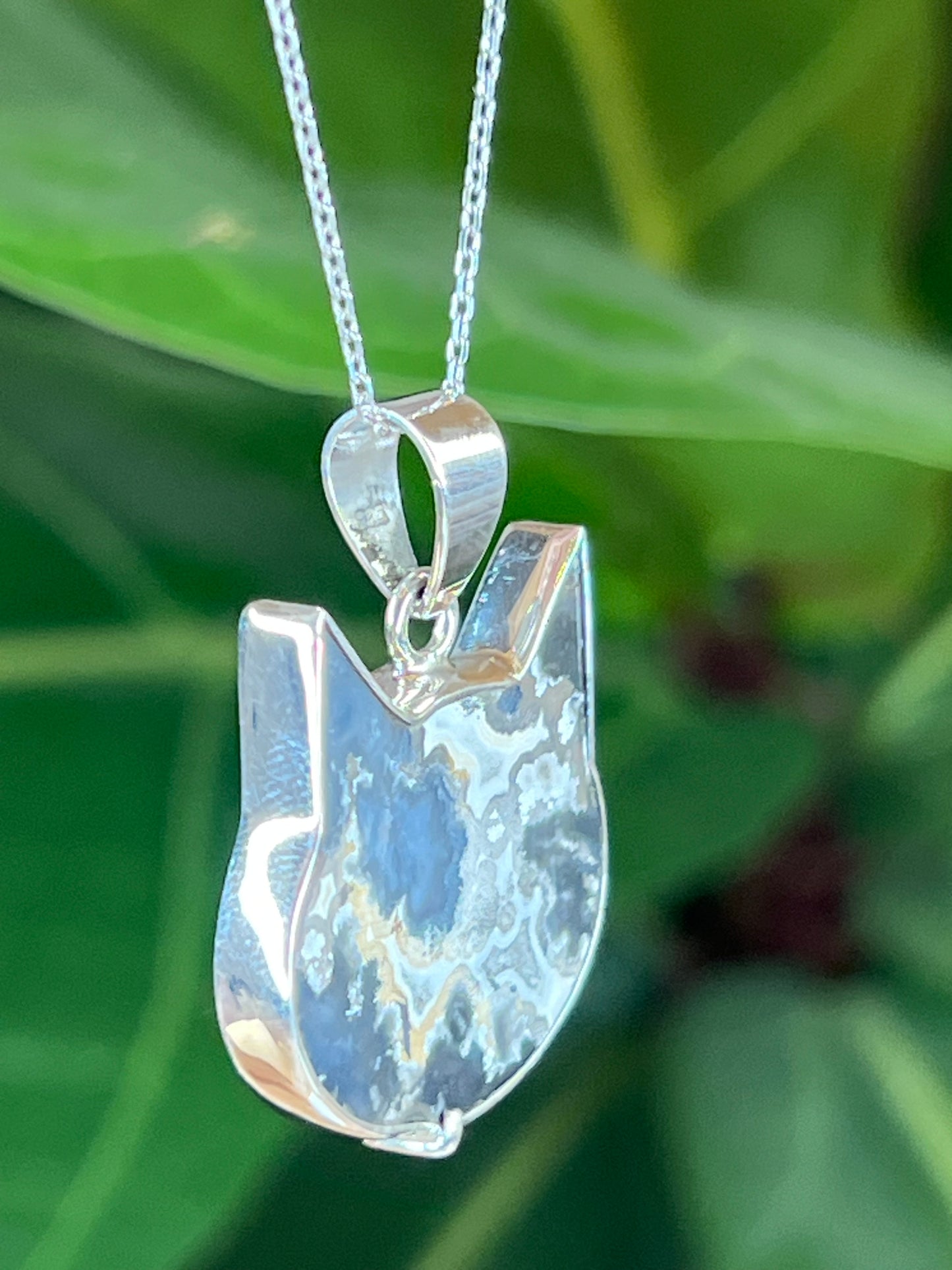 Blue Plume Agate Cat Pendant