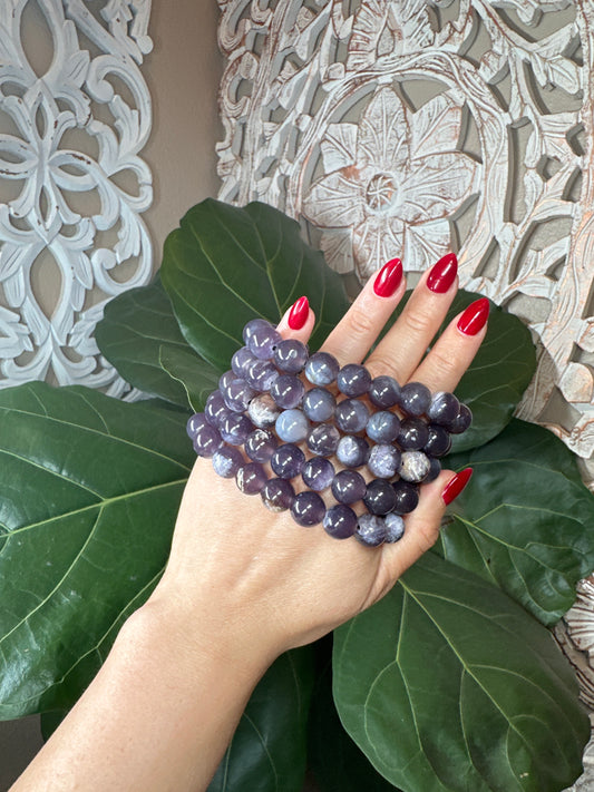 Purple Chalcedony Beaded Bracelet (12mm)