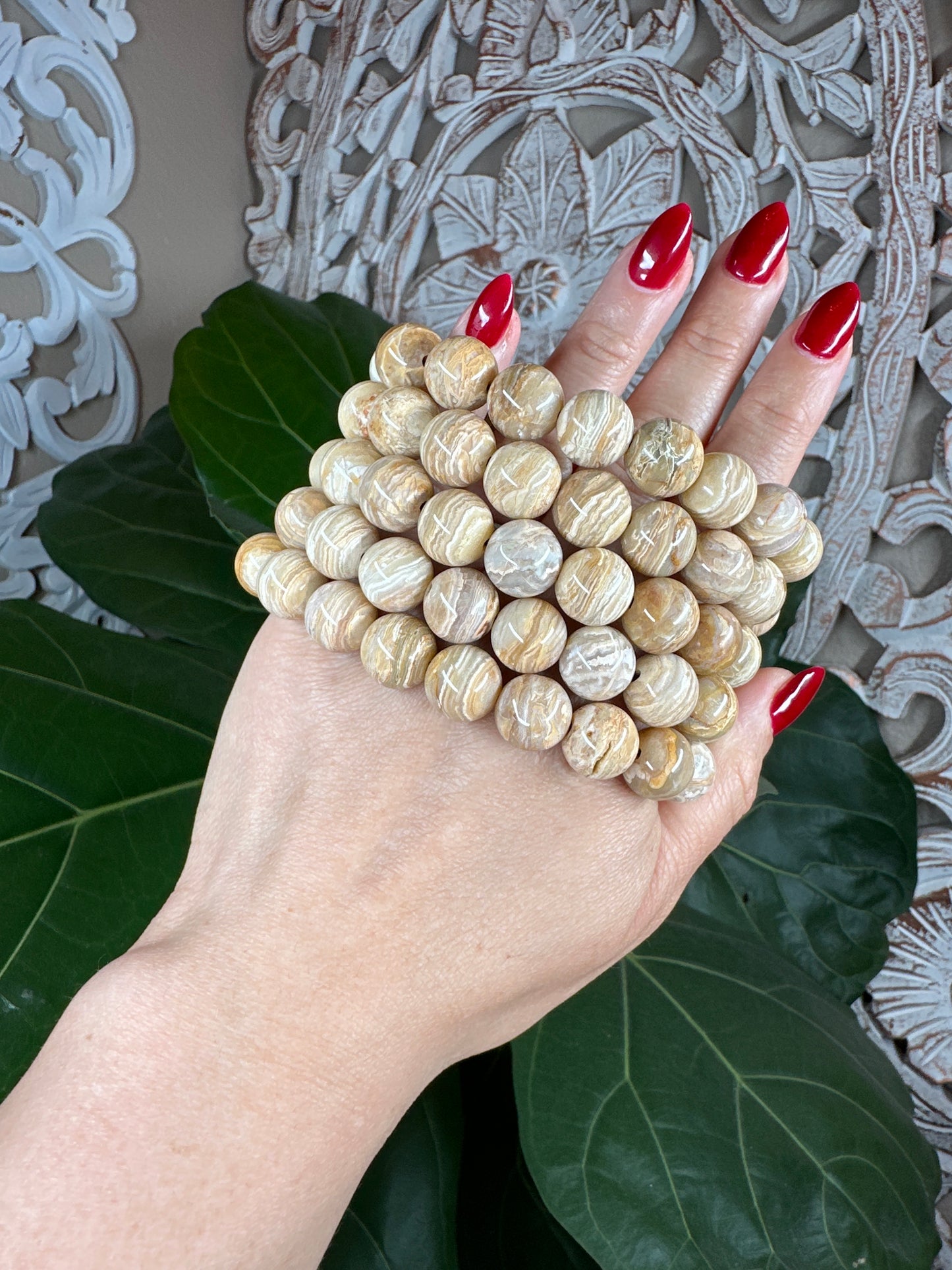 Yellow Crazy Lace Agate Beaded Bracelet (12mm)