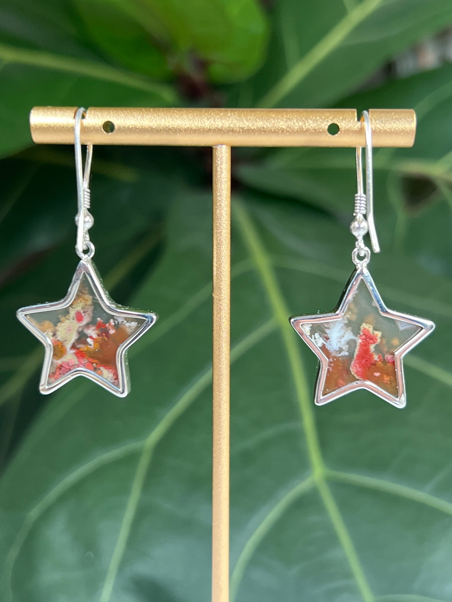 Scenic Moss Agate Star Earrings