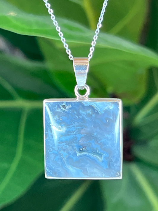 Blue Plume Agate Pendant