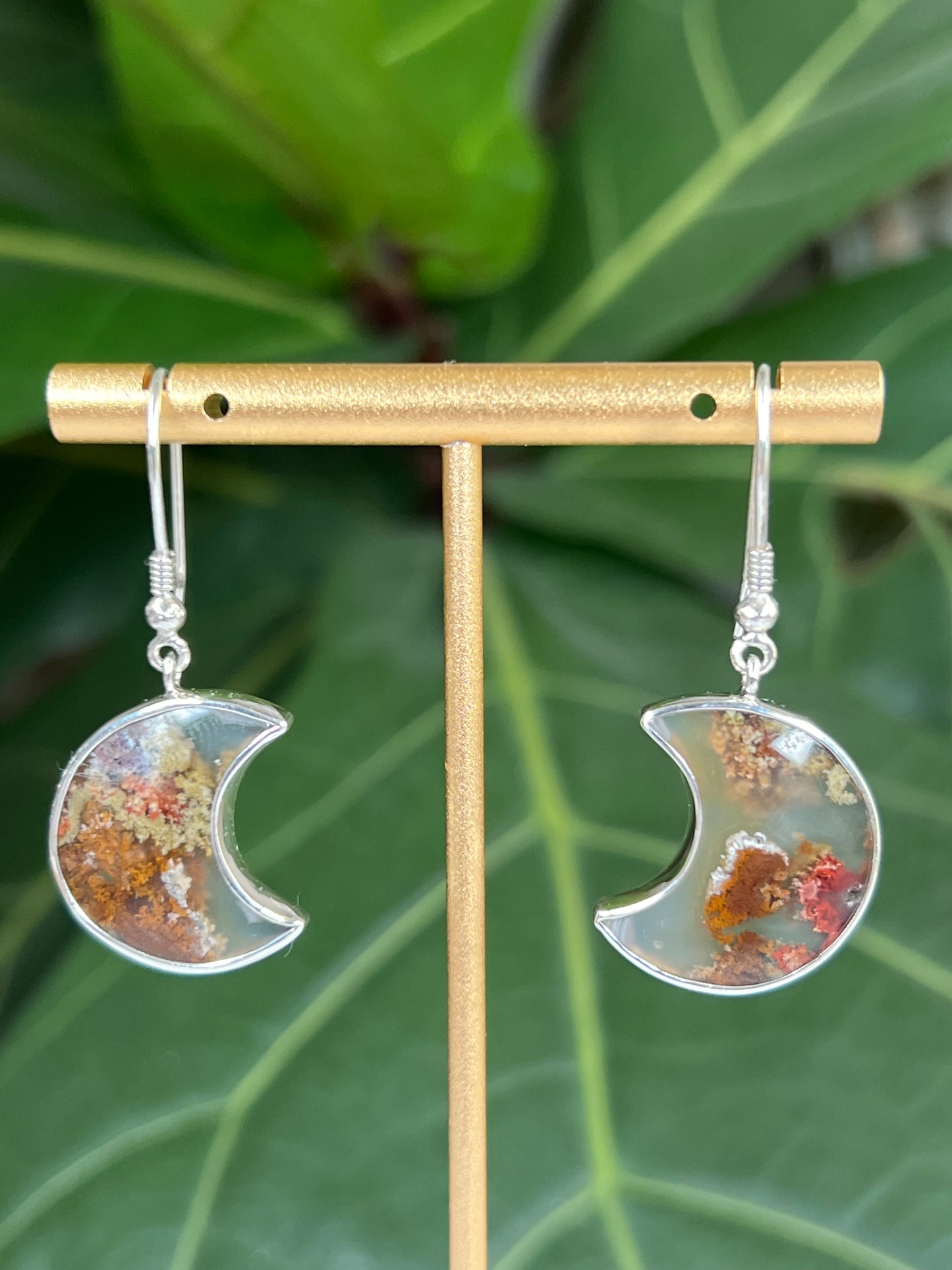 Scenic Moss Agate Moon Earrings