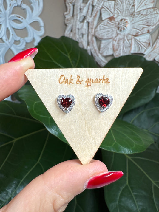 Garnet Heart Earrings