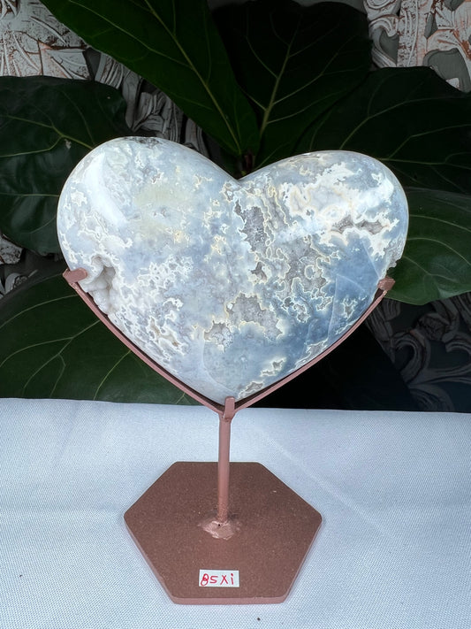 Blue Plume Agate Heart