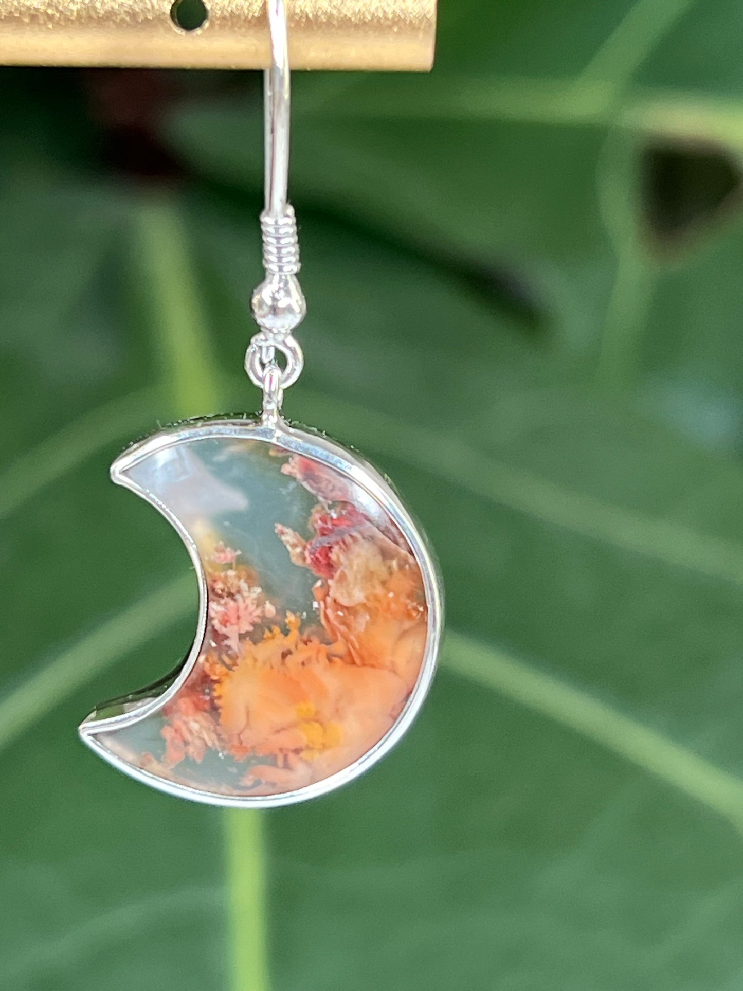 Scenic Moss Agate Moon Earrings