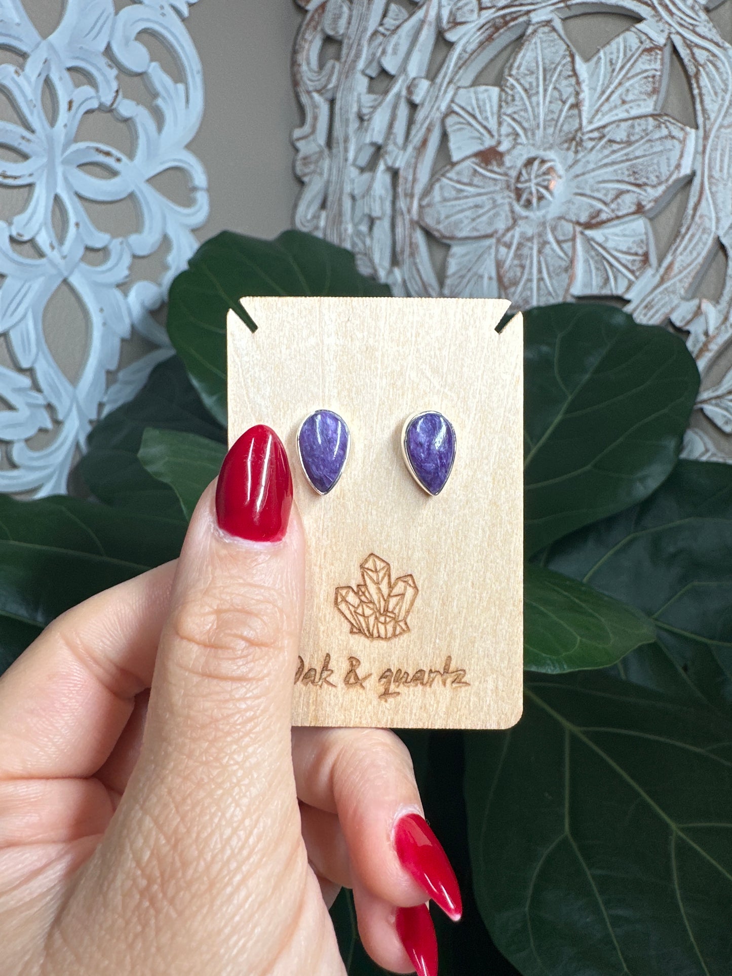 Charoite Stud Earrings (Large)