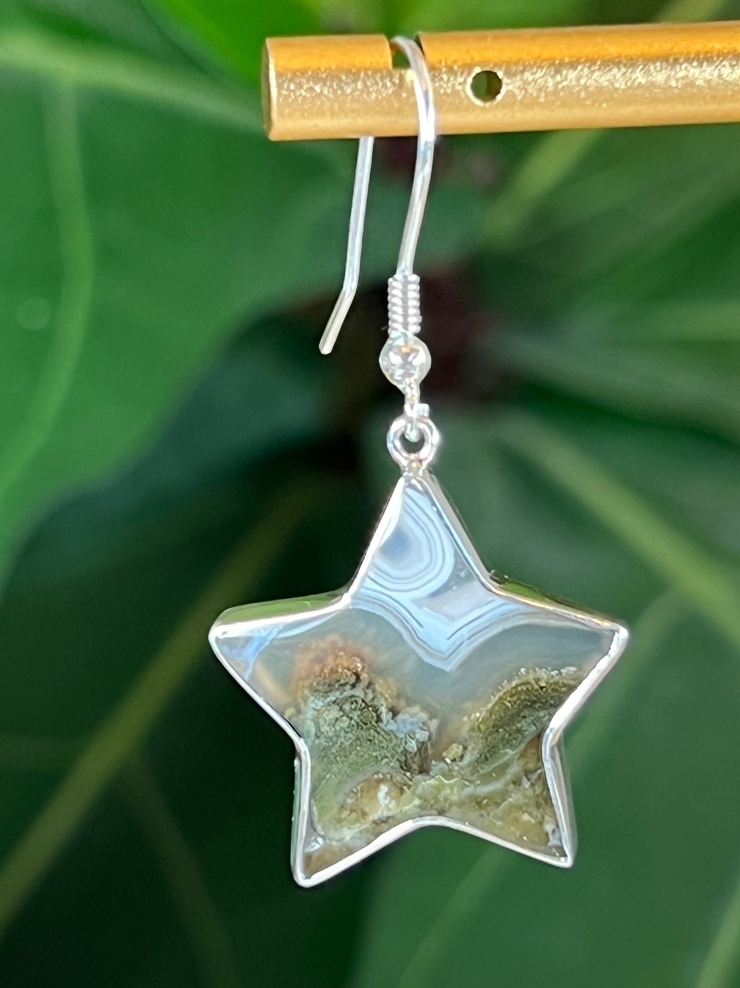 Scenic Moss Agate Star Earrings