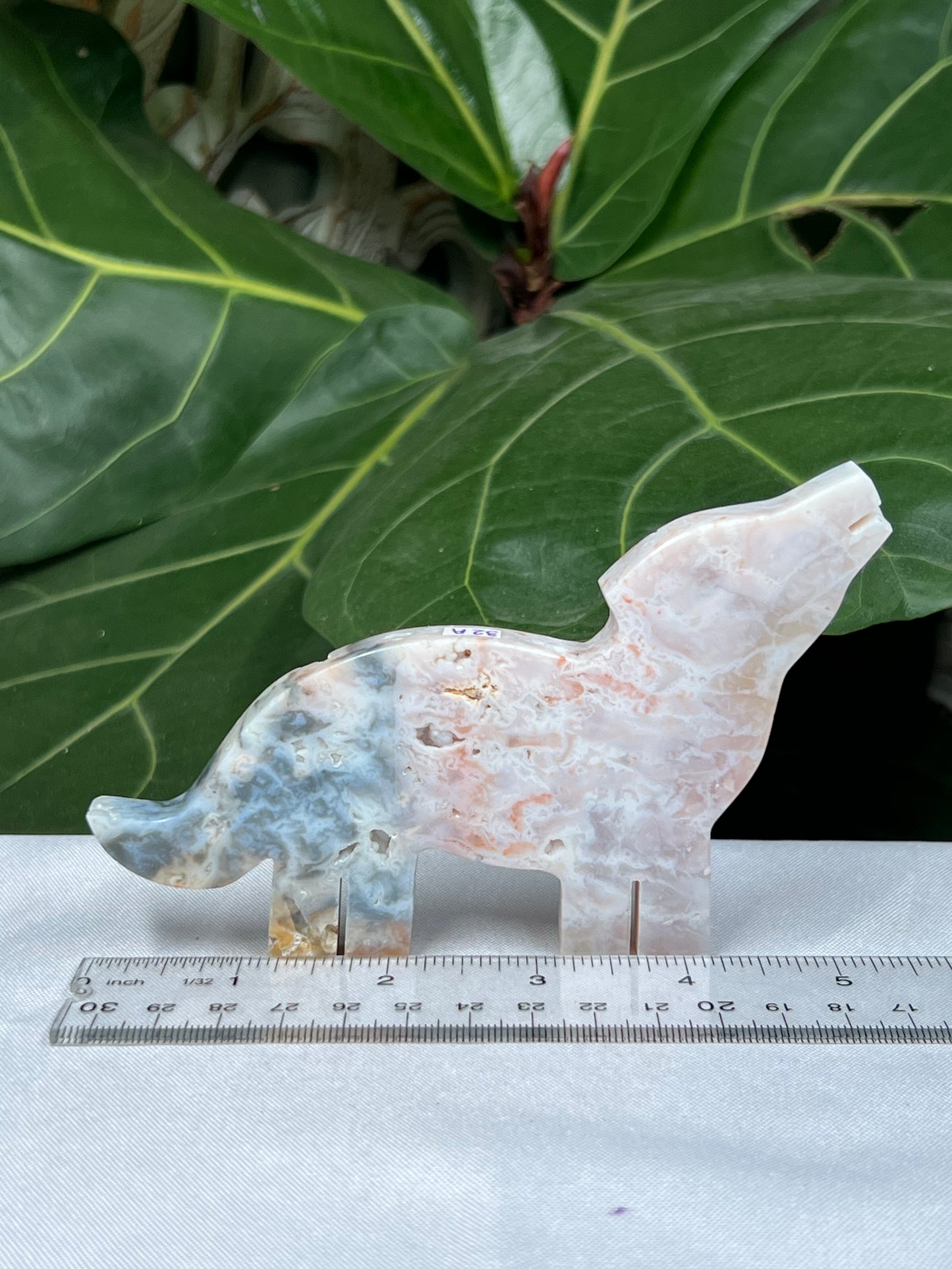 Rainbow Plume Agate Wolf