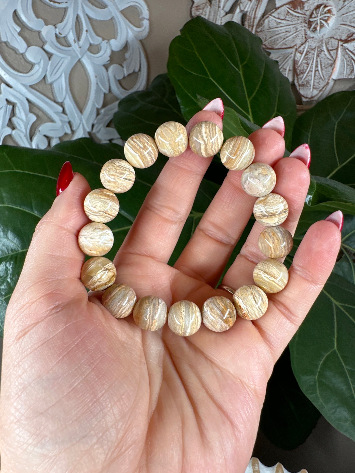 Yellow Crazy Lace Agate Beaded Bracelet (12mm)