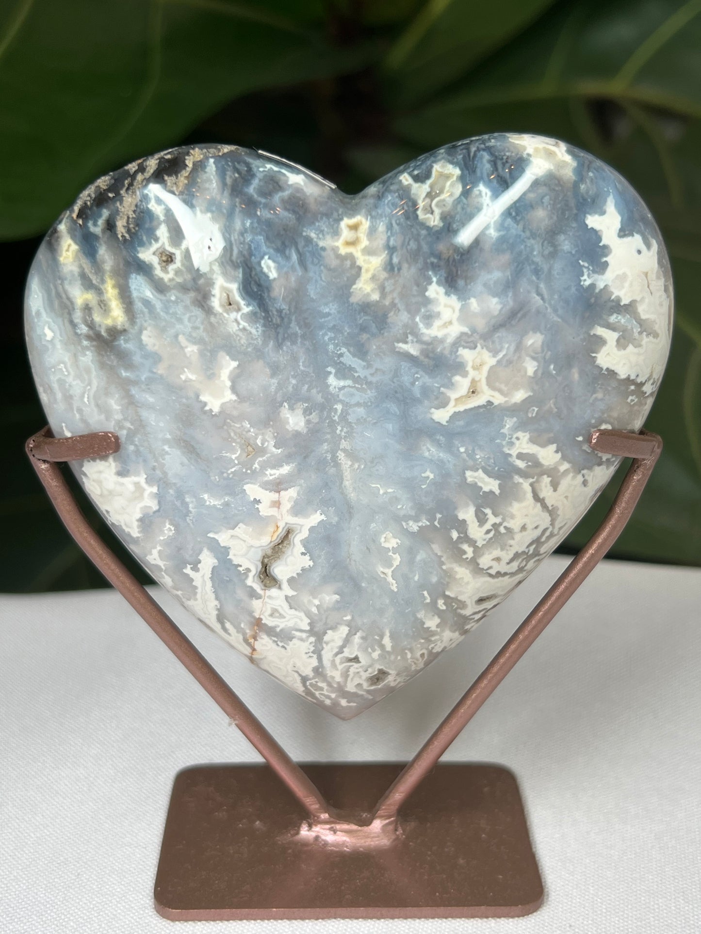 Blue Plume Agate Heart