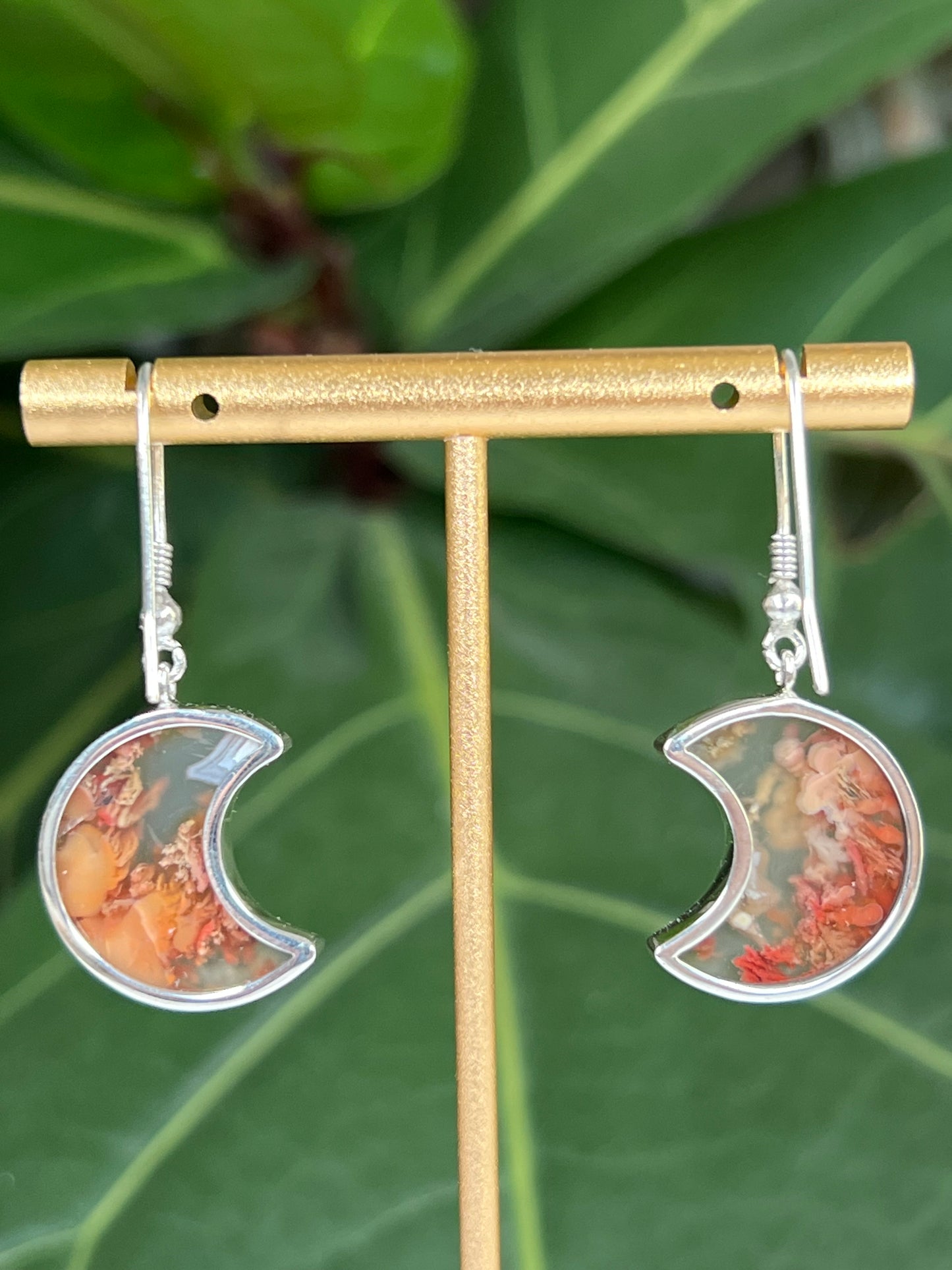 Scenic Moss Agate Moon Earrings