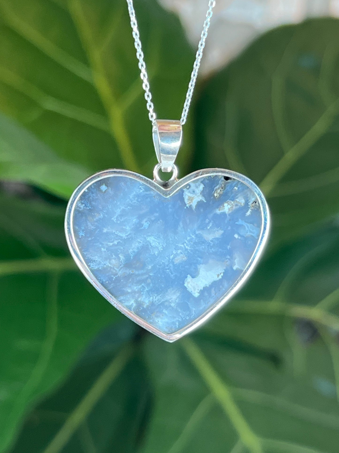 Blue Plume Agate Heart Pendant