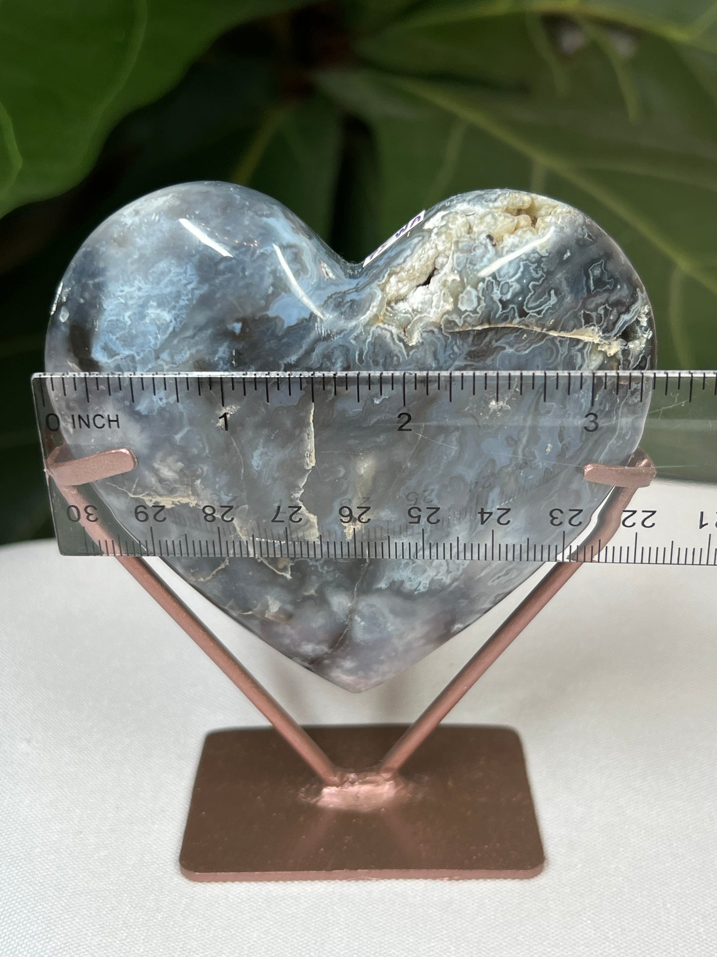 Blue Plume Agate Heart