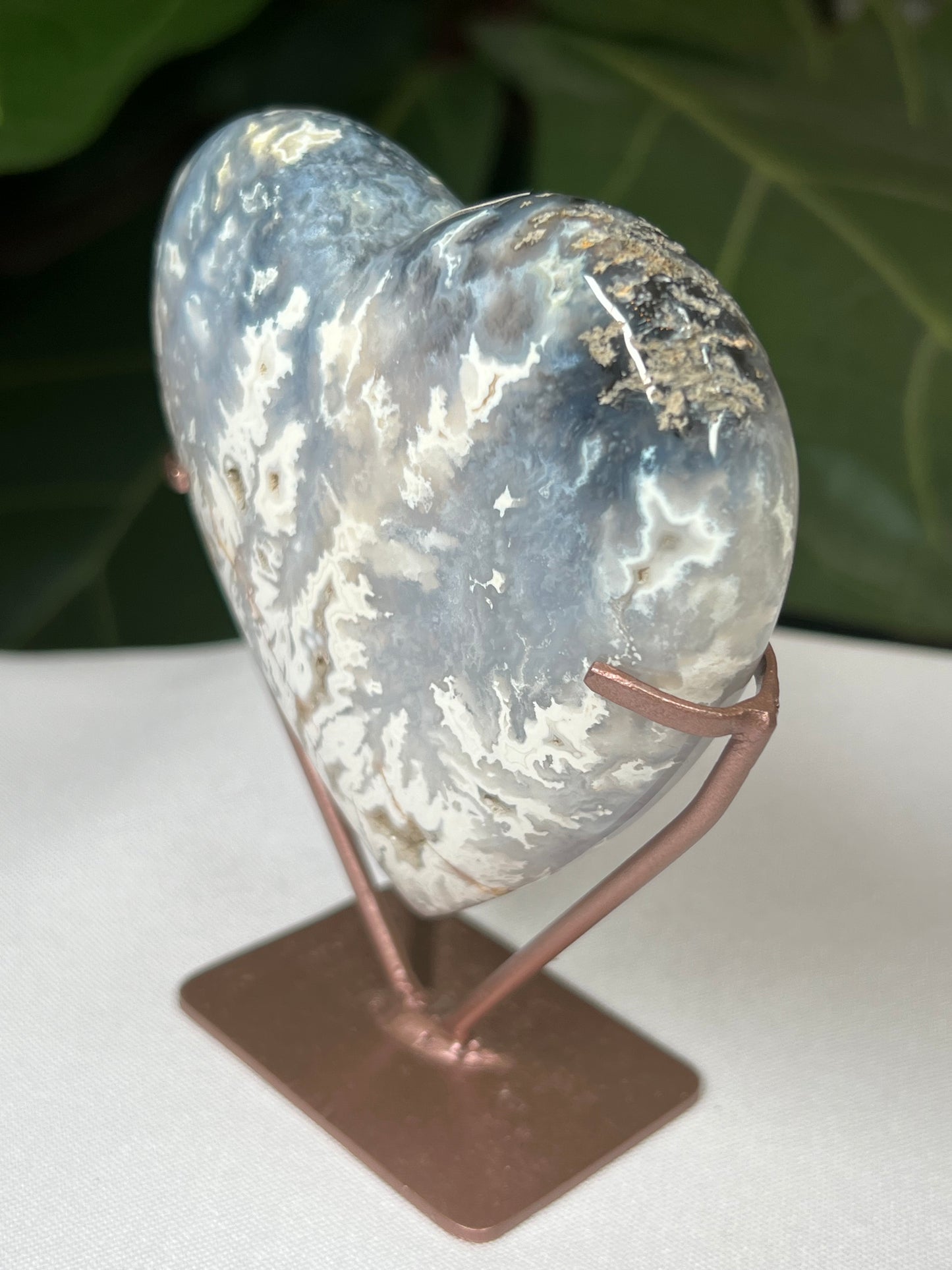 Blue Plume Agate Heart