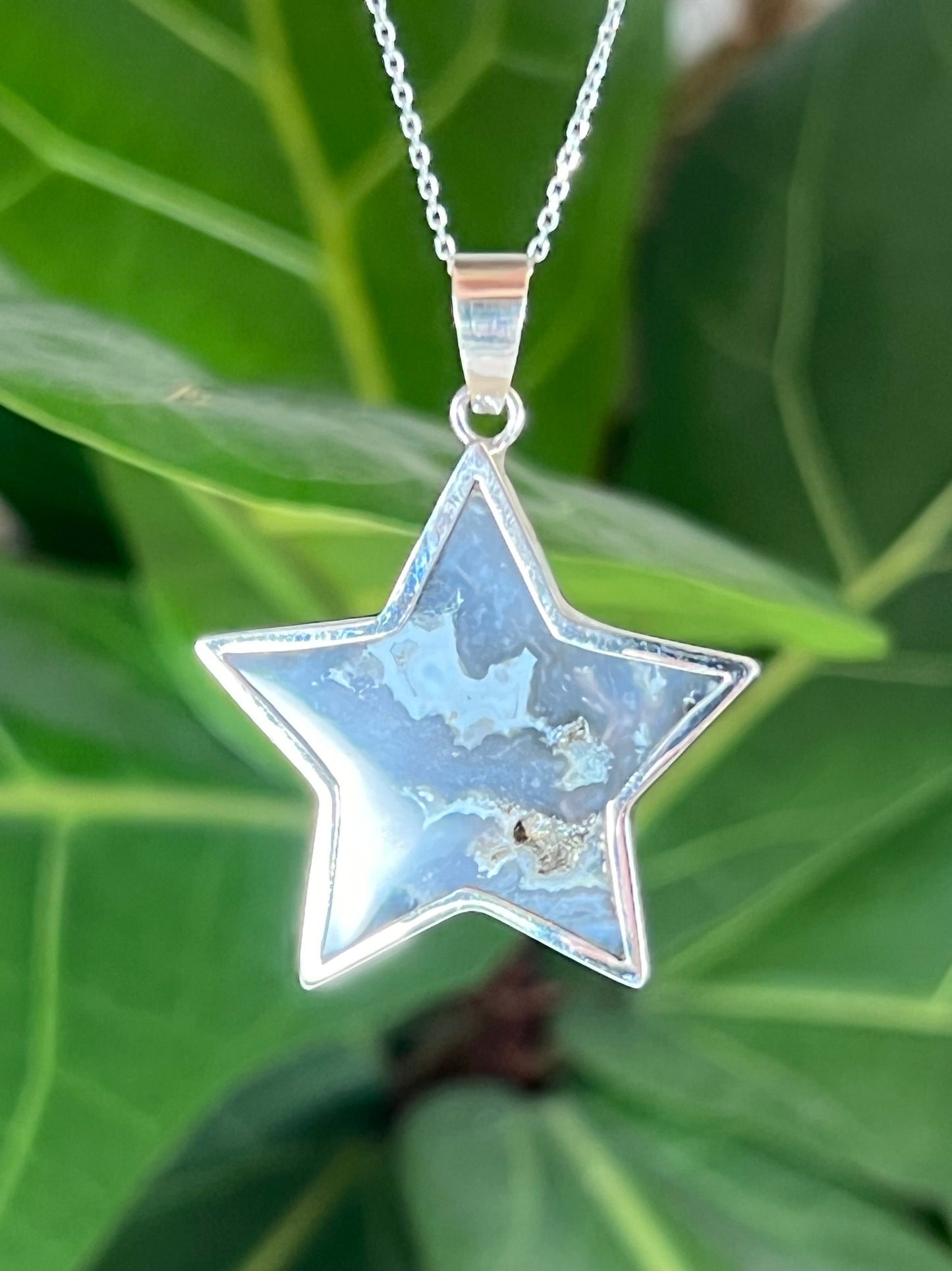 Blue Plume Agate Star Pendant