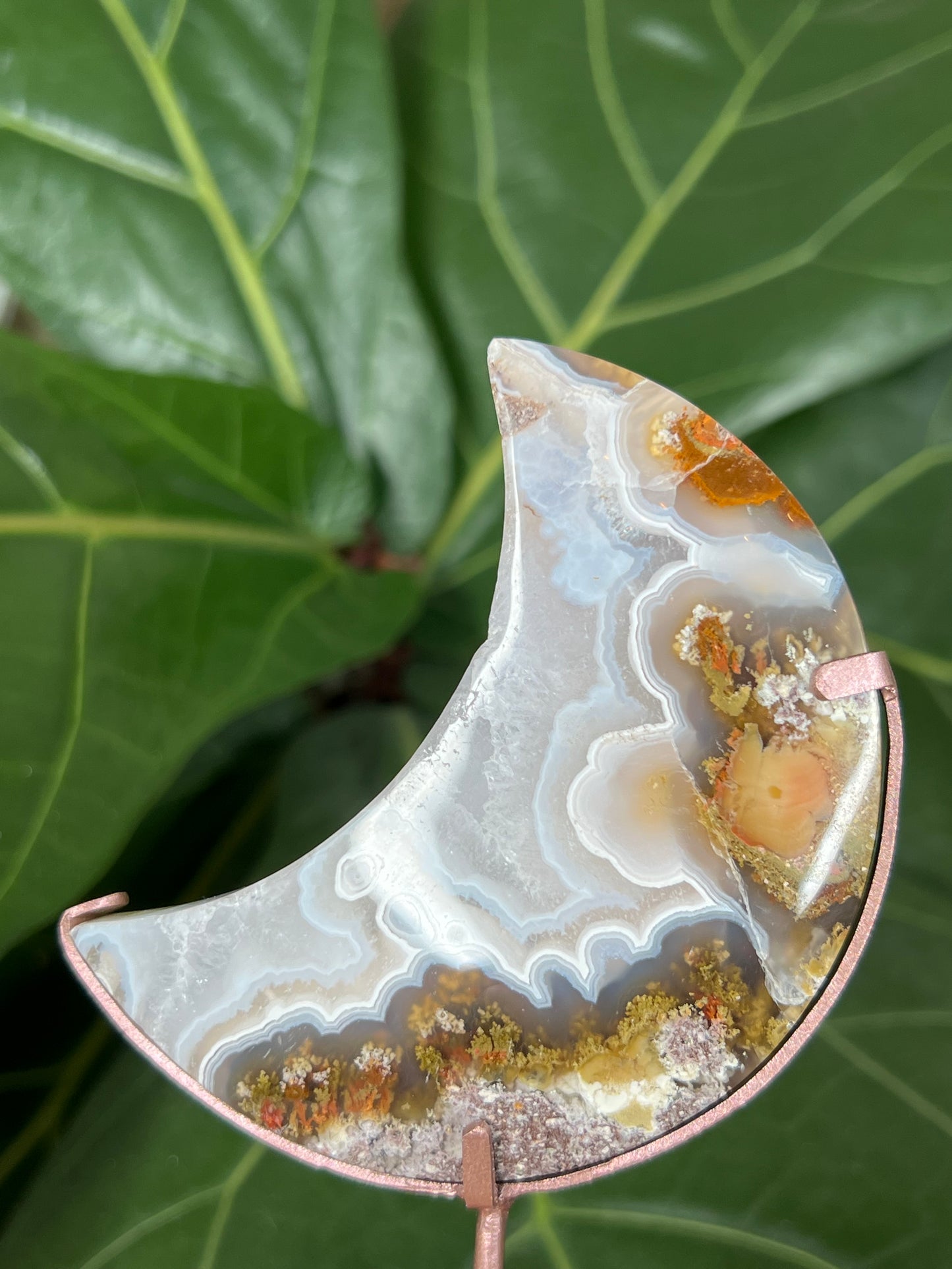 Scenic Moss Agate Moon on Stand