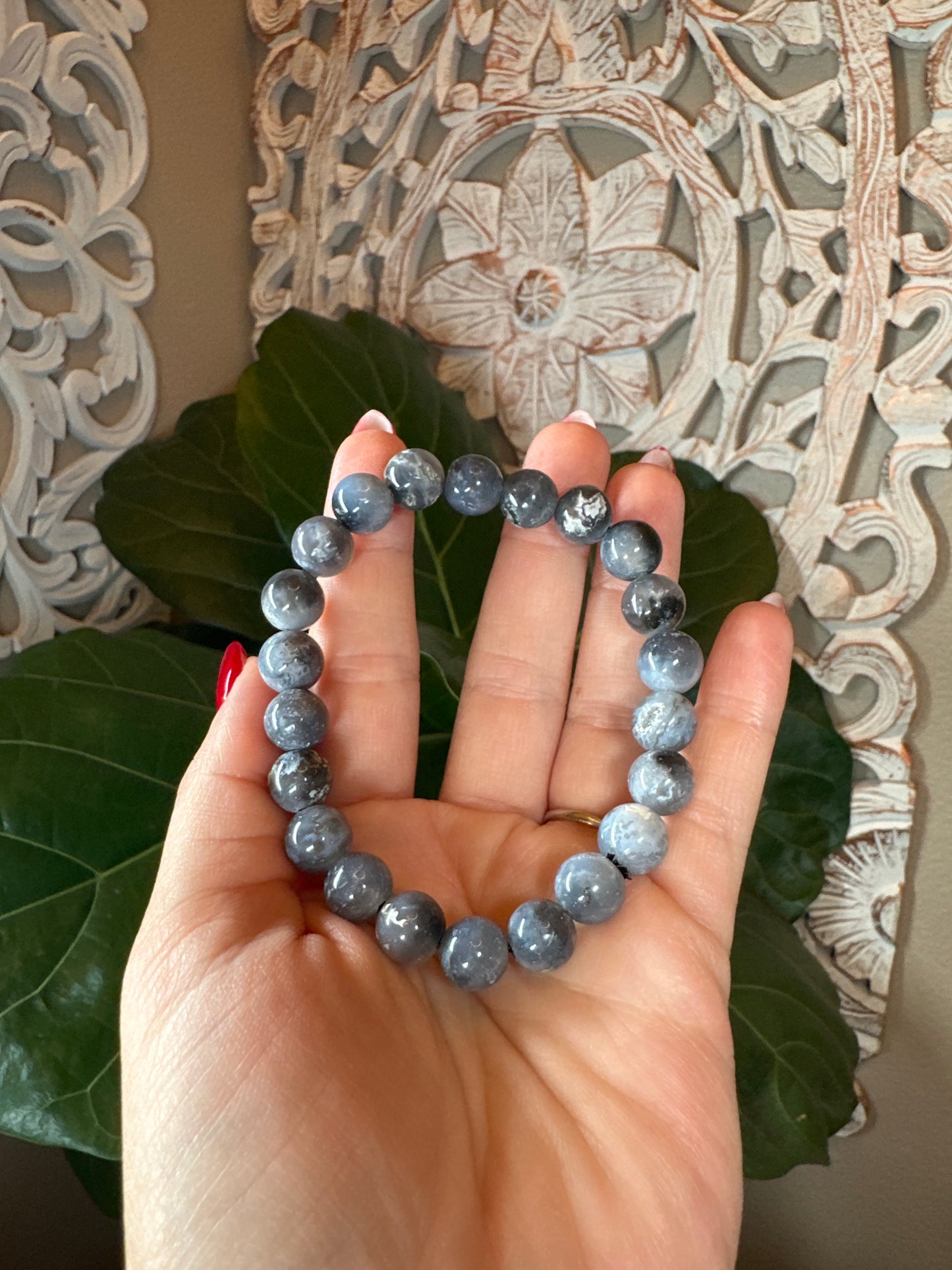 Blue Plume Agate Beaded Bracelet (10mm)