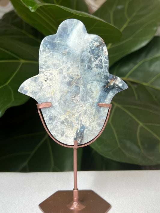 Blue Plume Agate Hamsa