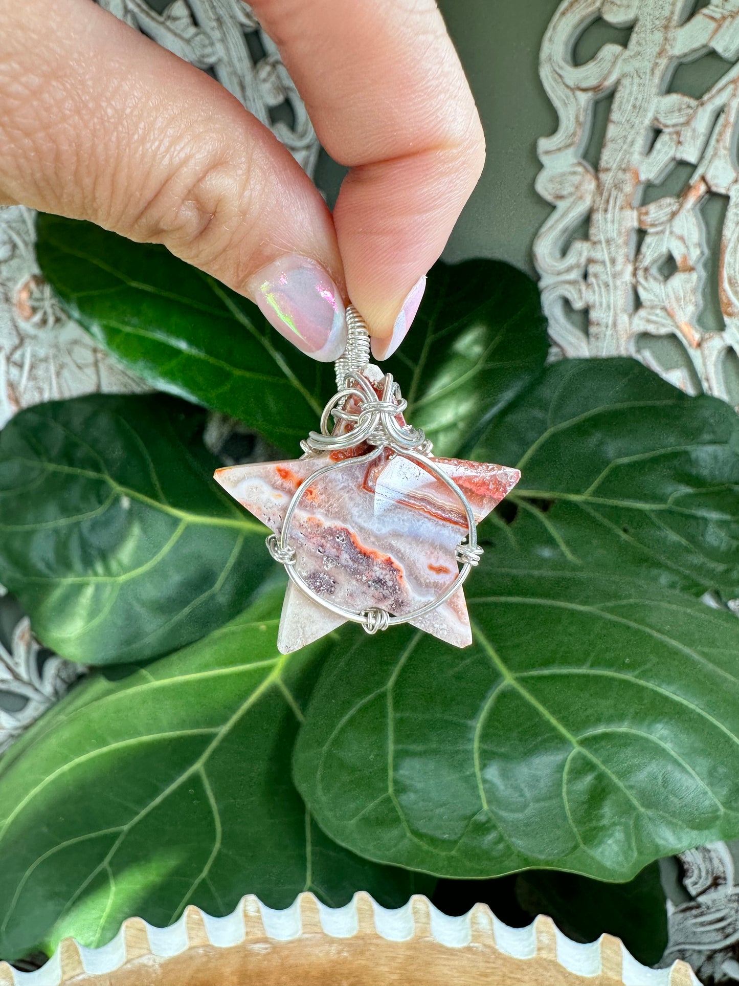 Crazy Lace Agate Star Necklaces