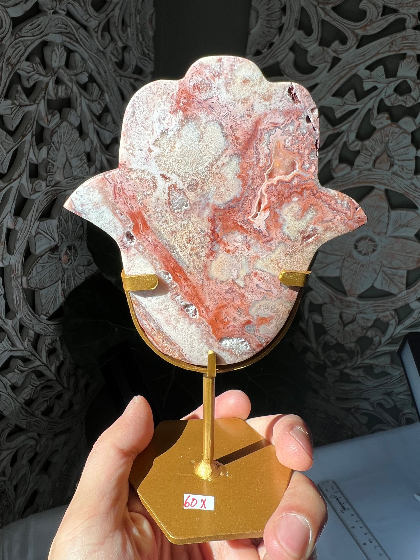 Pink Crazy Lace Agate Hamsa