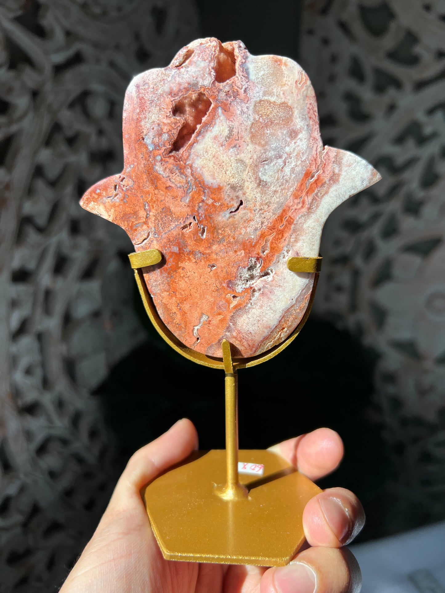 Pink Crazy Lace Agate Hamsa