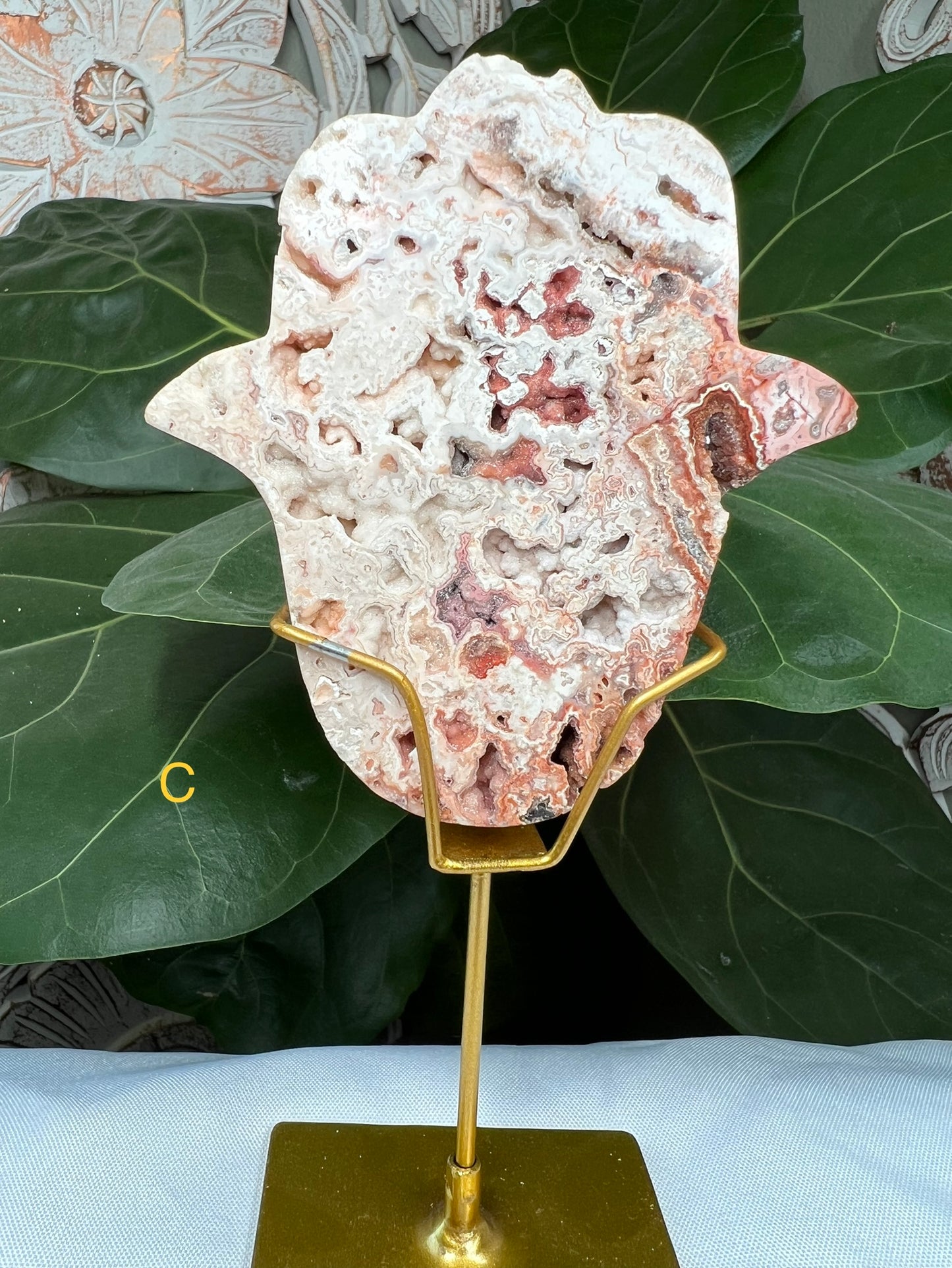 Crazy Lace Agate Swiss Cheese Hamsa