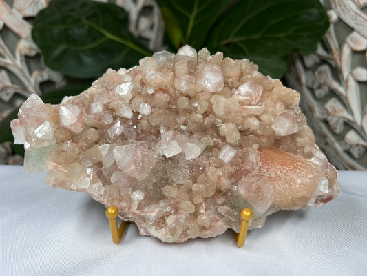 Green Apophyllite  with Peach Pink Hue Stilbite Speciment