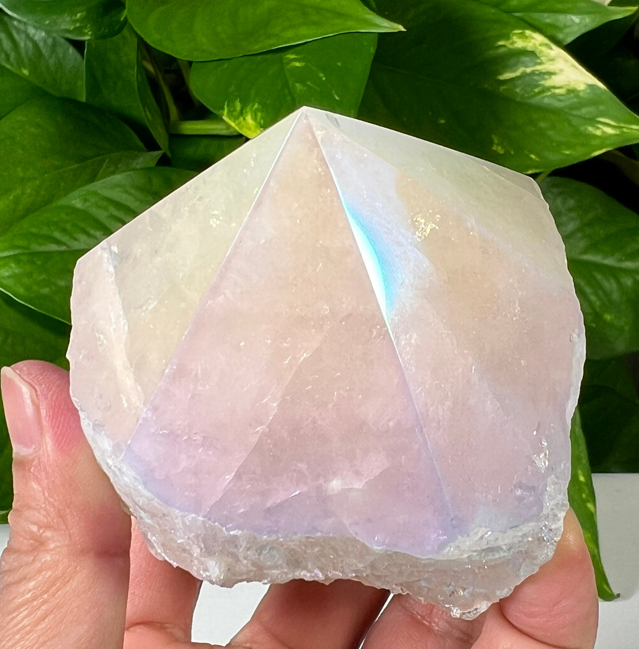 Aura Clear Quartz Cut Base Oakandquartz