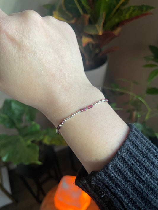 Garnet & Silver Stretch Bracelet