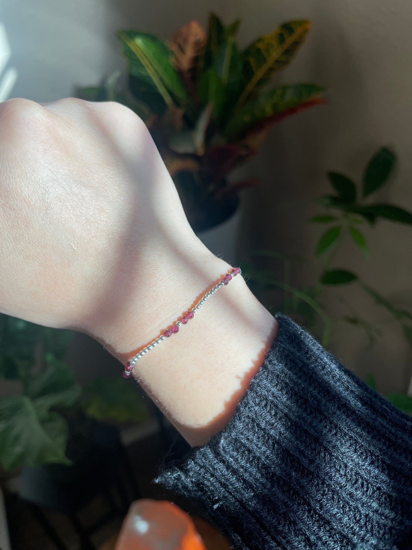 Garnet & Silver Stretch Bracelet