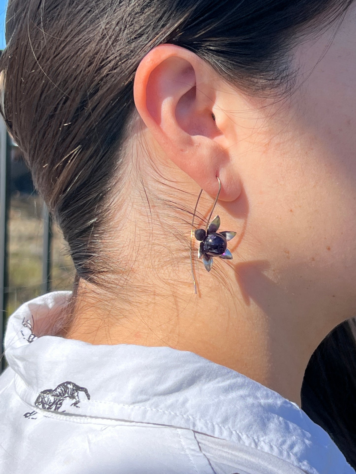 Flower Gemstone Hook Earrings