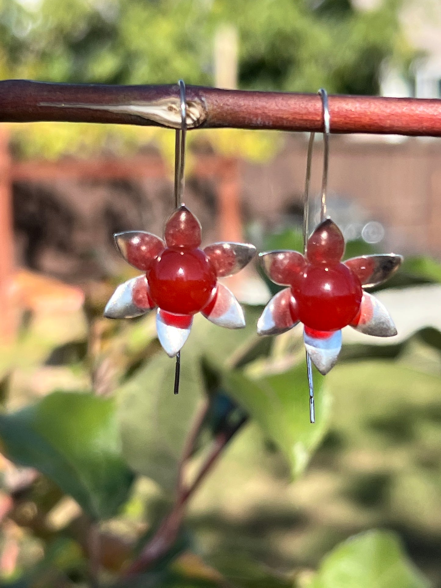 Flower Gemstone Hook Earrings