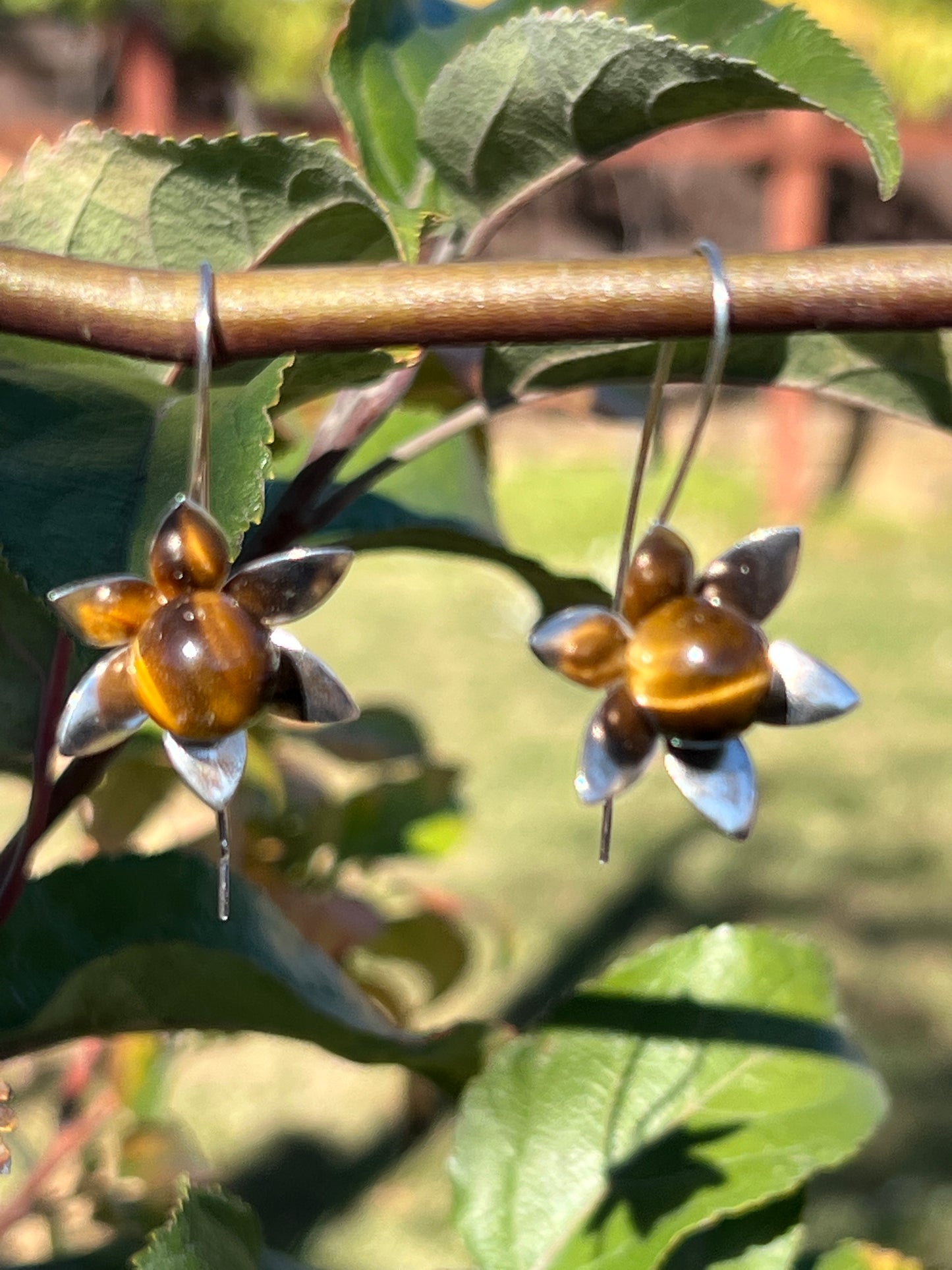 Flower Gemstone Hook Earrings