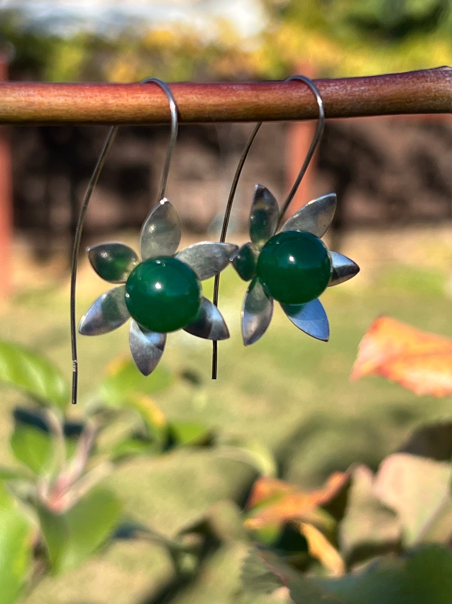 Flower Gemstone Hook Earrings