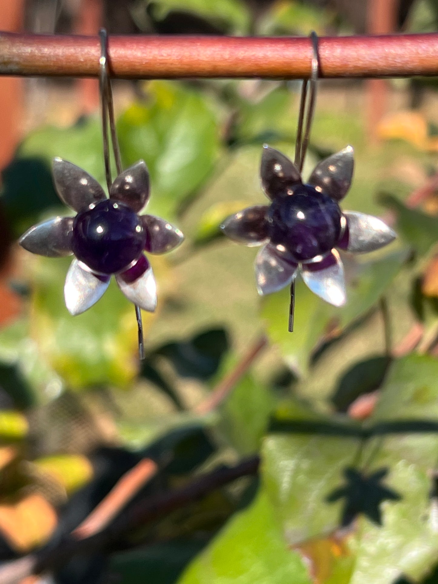 Flower Gemstone Hook Earrings