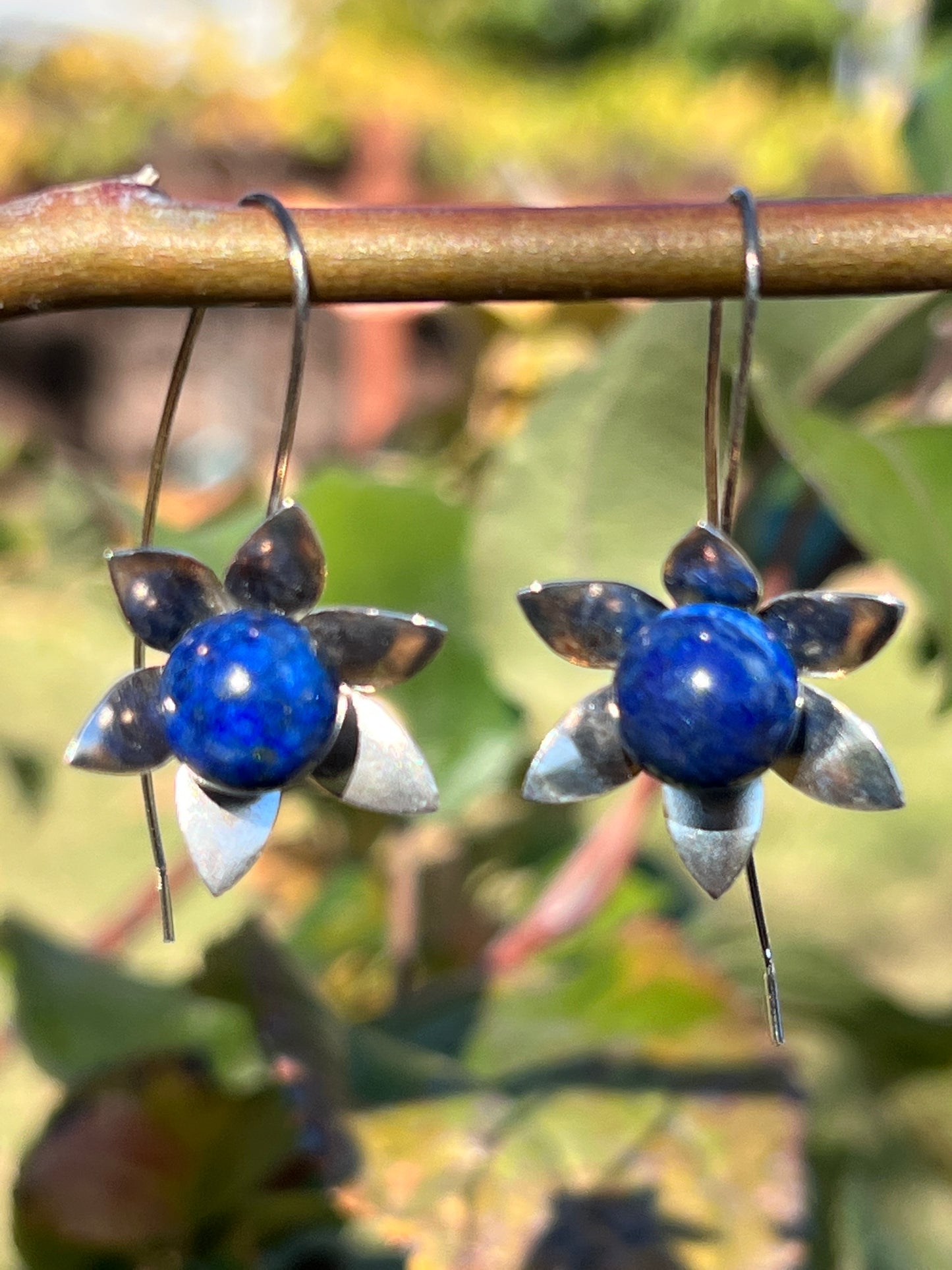 Flower Gemstone Hook Earrings