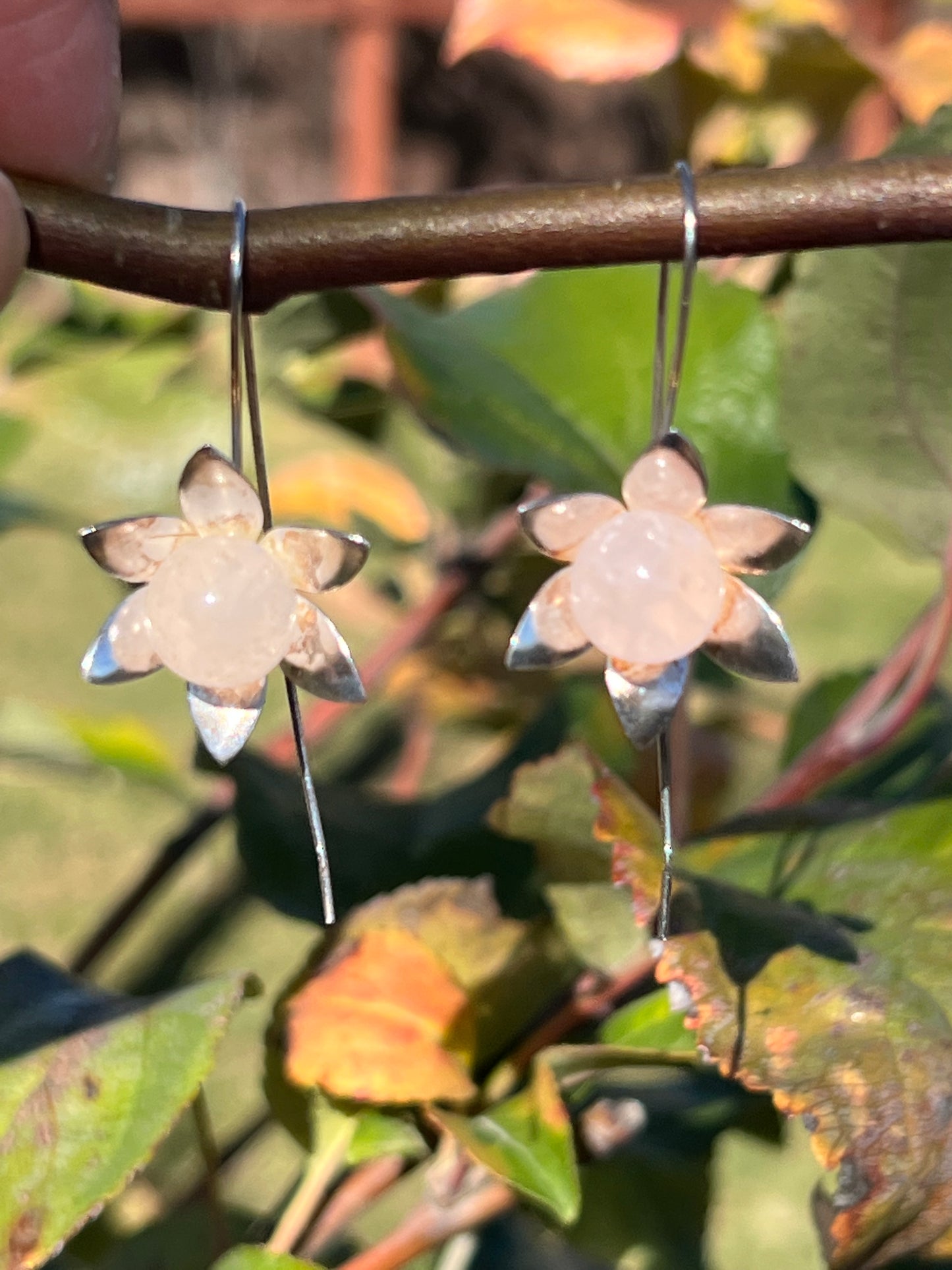 Flower Gemstone Hook Earrings