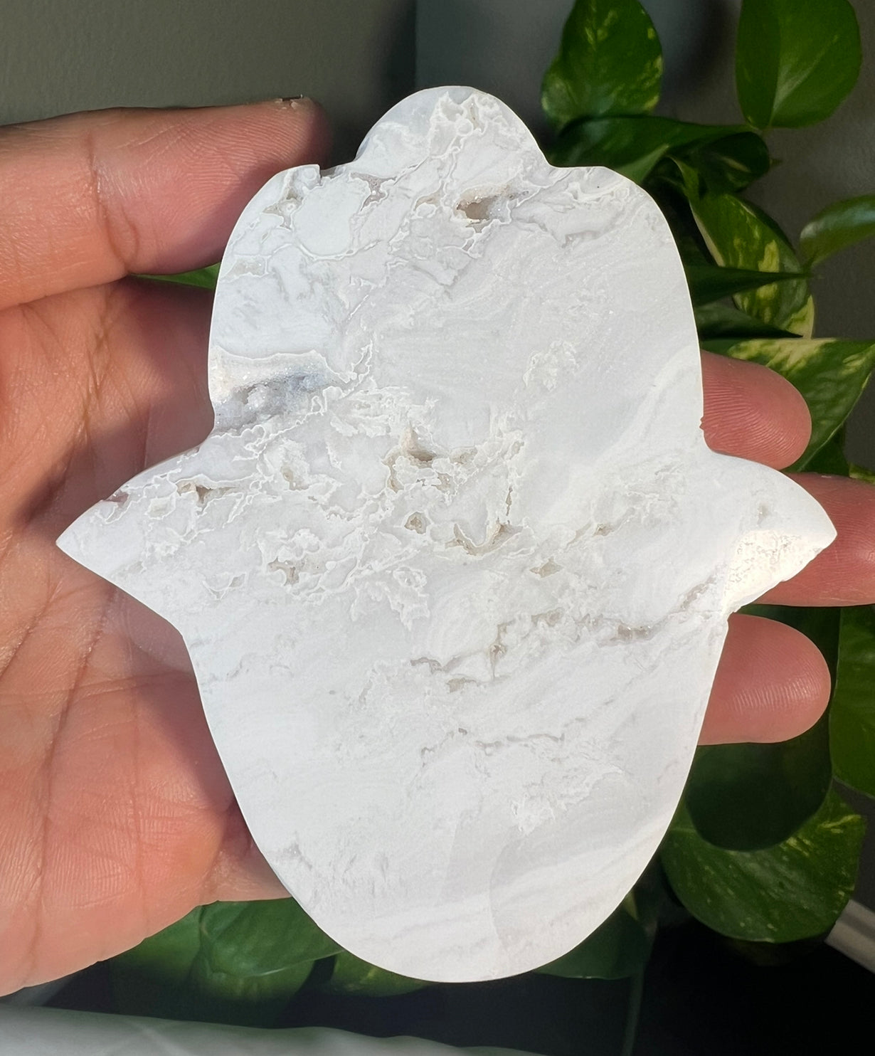 White Snow Agate Hamsa