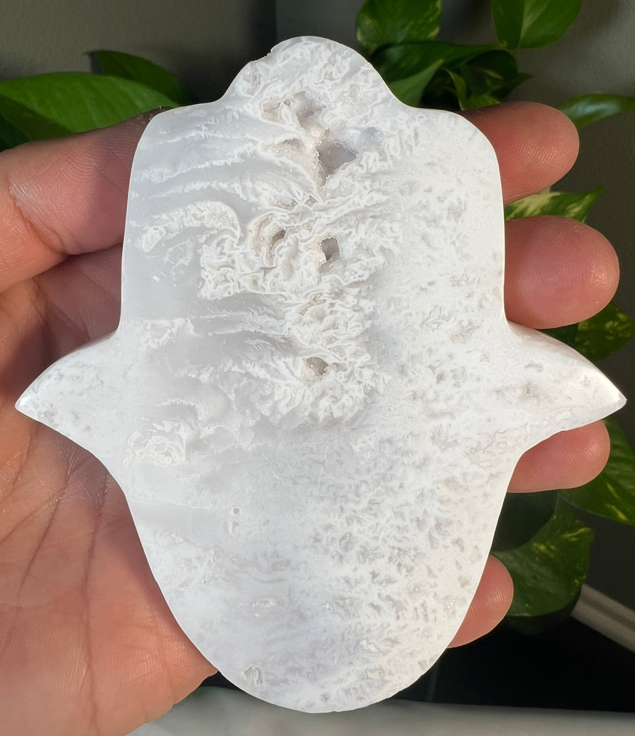 White Snow Agate Hamsa